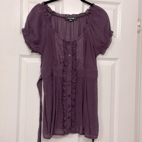 Dark Purple Blouse w/ Lace Accents - Forever 21, Medium - Picture 4 of 6